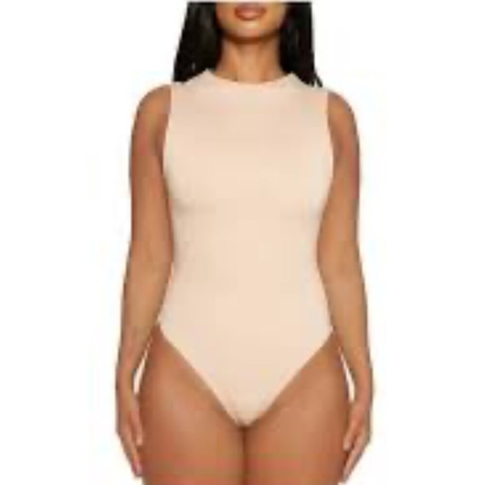 Naked Wardrobe Sleeveless Boatneck‎ Thong Bodysuit Beige NWT